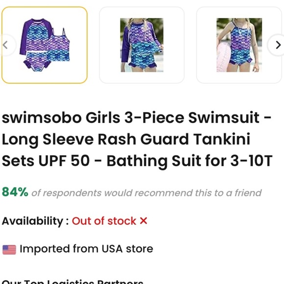 swimsobo Girls 3-Piece Swimsuit 3 Piece Long Slv Rashguard Bikini 8 - Picture 4 of 7